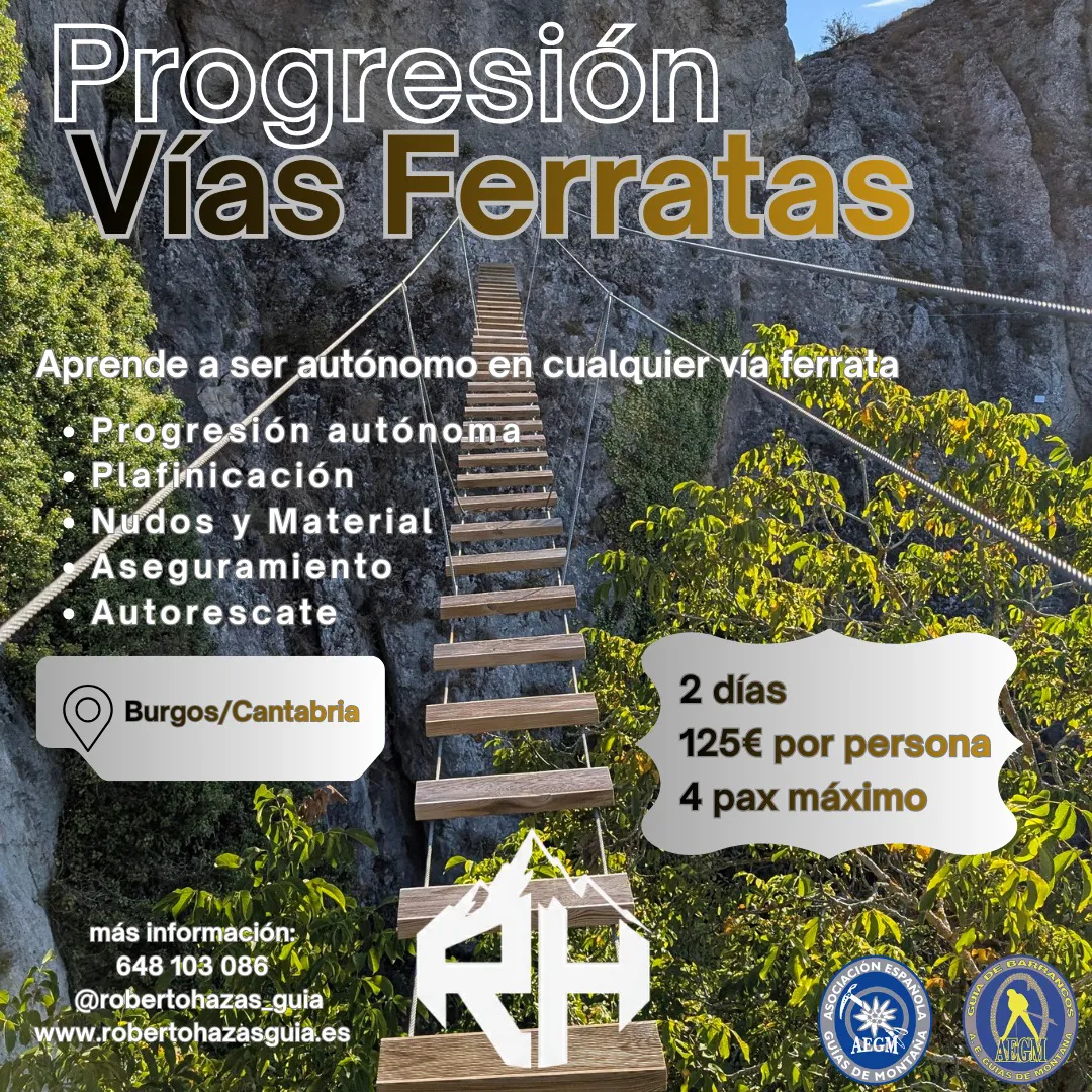 Progresión Vías Ferratas, nudos escalada, material escalada, aseguramiento, autorescate